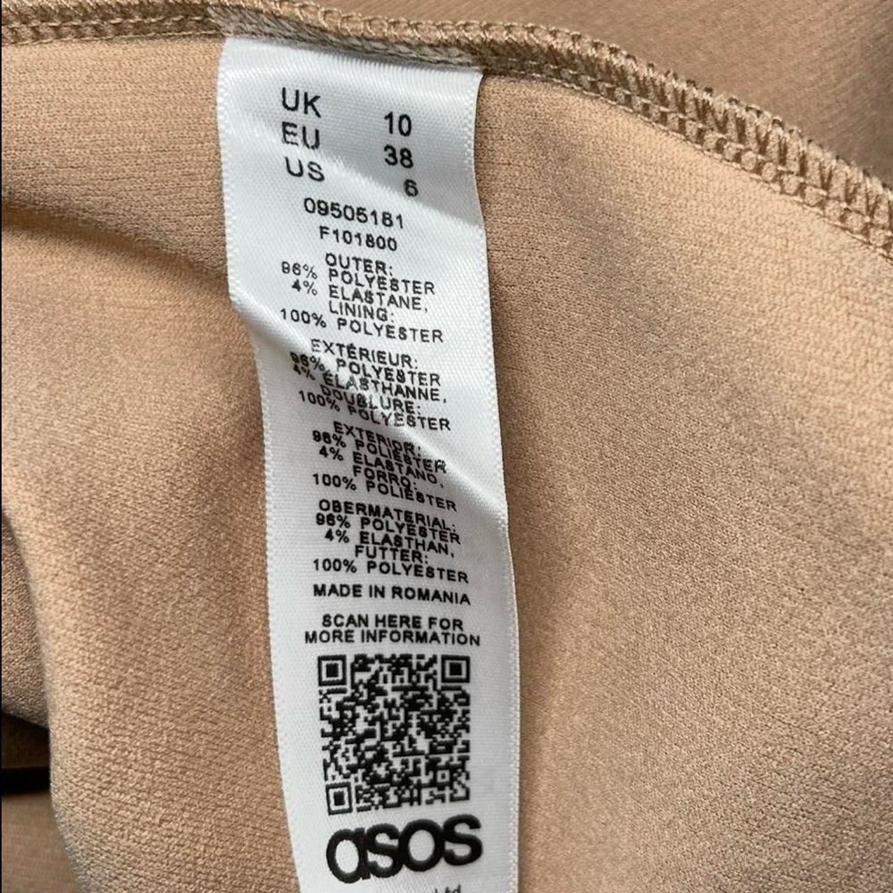 NWT ASOS Camel Beige Bardot 3/4 Sleeve High-Waist Midi Dress Size 6 - Picture 6 of 6